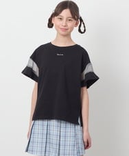 KJKGC23021 a.v.v KIDS(アー・ヴェ・ヴェ) [160]シアーギンガムキリカエスリーブＴシャツ ライトブルー