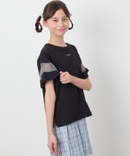 KJKGC23021 a.v.v KIDS(アー・ヴェ・ヴェ) [160]シアーギンガムキリカエスリーブＴシャツ ライトブルー