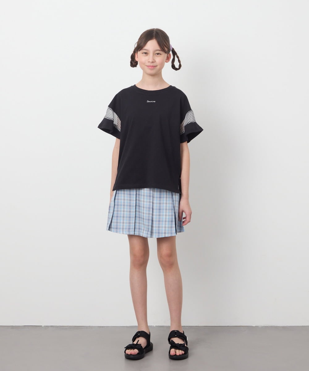 KJKGC23021 a.v.v KIDS(アー・ヴェ・ヴェ) [160]シアーギンガムキリカエスリーブＴシャツ ライトブルー