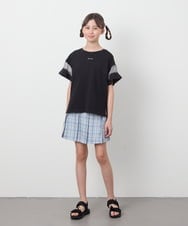 KJKGC23021 a.v.v KIDS(アー・ヴェ・ヴェ) [160]シアーギンガムキリカエスリーブＴシャツ ライトブルー