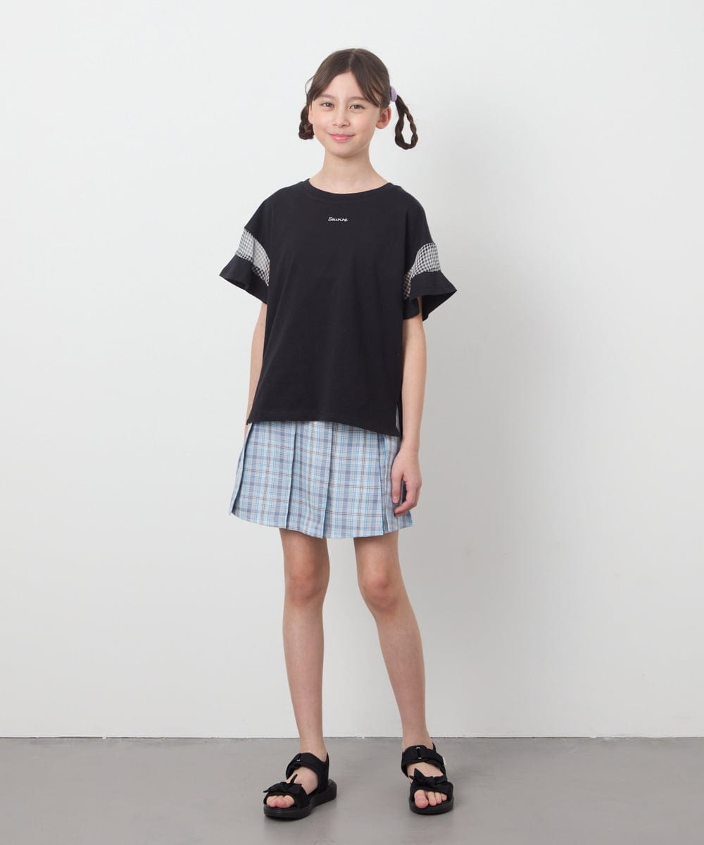 KJKGC23021 a.v.v KIDS(アー・ヴェ・ヴェ) [160]シアーギンガムキリカエスリーブＴシャツ ライトブルー