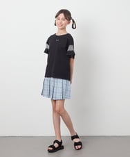 KJKGC23021 a.v.v KIDS(アー・ヴェ・ヴェ) [160]シアーギンガムキリカエスリーブＴシャツ ライトブルー