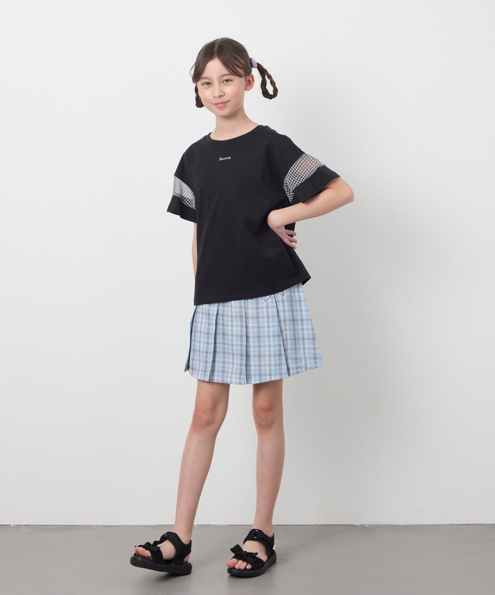 KJKGC23021 a.v.v KIDS(アー・ヴェ・ヴェ) [160]シアーギンガムキリカエスリーブＴシャツ ライトブルー