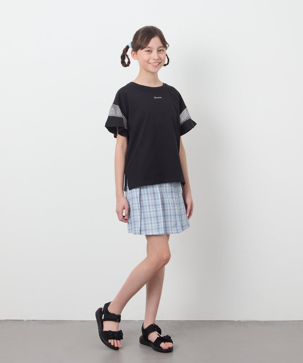 KJKGC23021 a.v.v KIDS(アー・ヴェ・ヴェ) [160]シアーギンガムキリカエスリーブＴシャツ ライトブルー