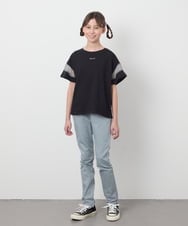 KJKGC23021 a.v.v KIDS(アー・ヴェ・ヴェ) [160]シアーギンガムキリカエスリーブＴシャツ ライトブルー