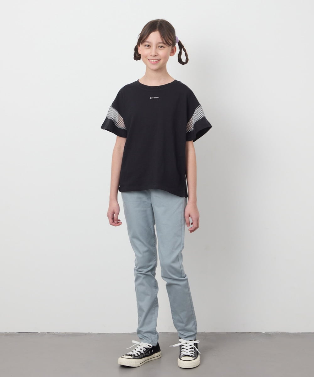 KJKGC23021 a.v.v KIDS(アー・ヴェ・ヴェ) [160]シアーギンガムキリカエスリーブＴシャツ ライトブルー