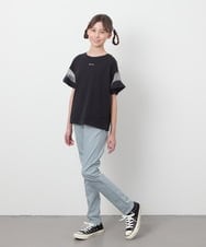 KJKGC23021 a.v.v KIDS(アー・ヴェ・ヴェ) [160]シアーギンガムキリカエスリーブＴシャツ ライトブルー