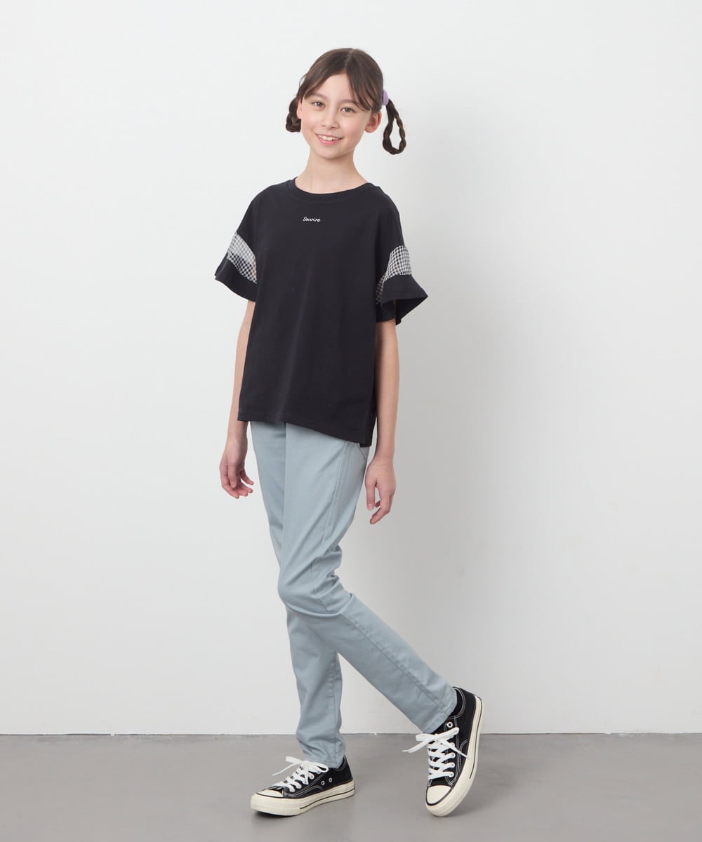 KJKGC23021 a.v.v KIDS(アー・ヴェ・ヴェ) [160]シアーギンガムキリカエスリーブＴシャツ ライトブルー