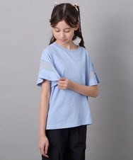KJKGC23021 a.v.v KIDS(アー・ヴェ・ヴェ) [160]シアーギンガムキリカエスリーブＴシャツ ライトブルー