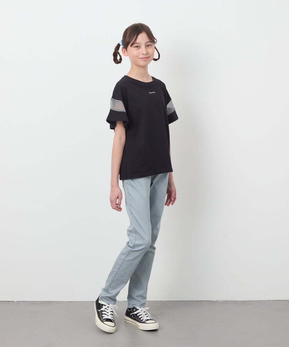 KJKGC23021 a.v.v KIDS(アー・ヴェ・ヴェ) [160]シアーギンガムキリカエスリーブＴシャツ ライトブルー