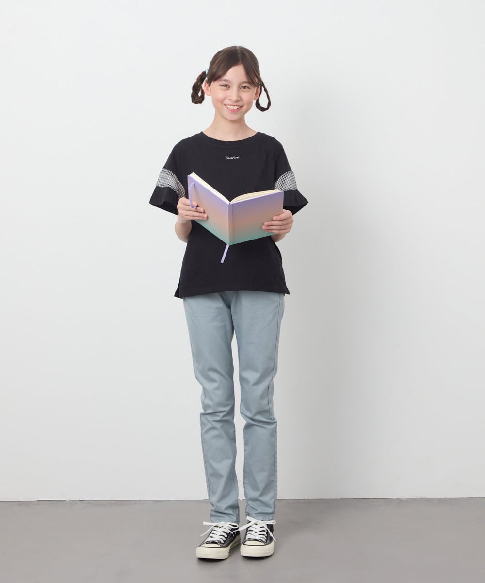 KJKGC23021 a.v.v KIDS(アー・ヴェ・ヴェ) [160]シアーギンガムキリカエスリーブＴシャツ ライトブルー