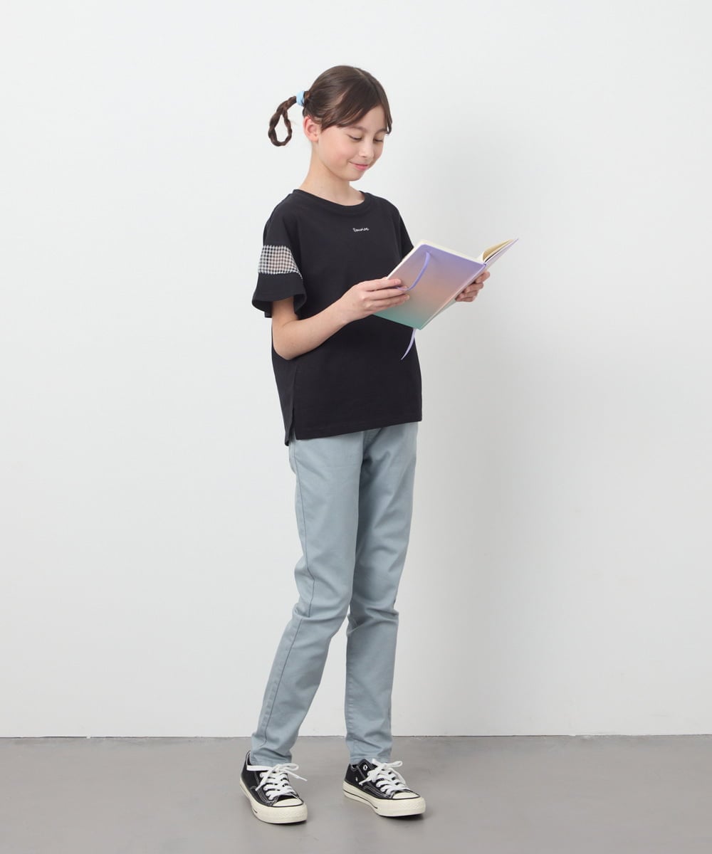KJKGC23021 a.v.v KIDS(アー・ヴェ・ヴェ) [160]シアーギンガムキリカエスリーブＴシャツ ライトブルー