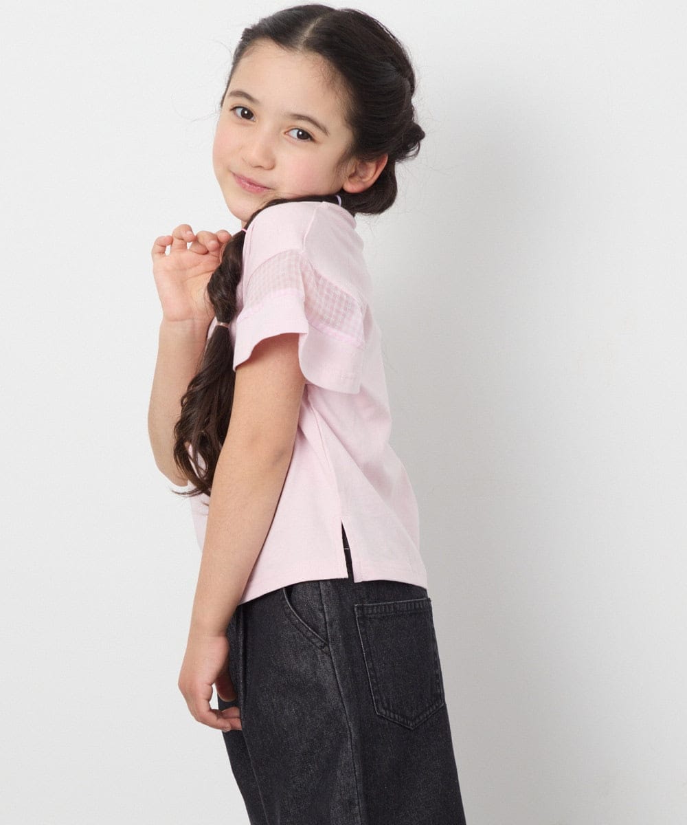 KJKGC23021 a.v.v KIDS(アー・ヴェ・ヴェ) [160]シアーギンガムキリカエスリーブＴシャツ ライトブルー