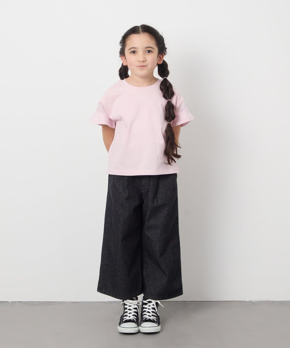 KJKGC23021 a.v.v KIDS(アー・ヴェ・ヴェ) [160]シアーギンガムキリカエスリーブＴシャツ ライトブルー