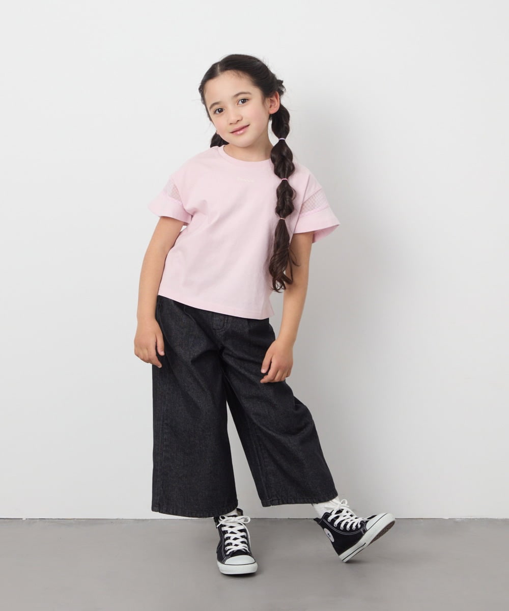 KJKGC23021 a.v.v KIDS(アー・ヴェ・ヴェ) [160]シアーギンガムキリカエスリーブＴシャツ ライトブルー