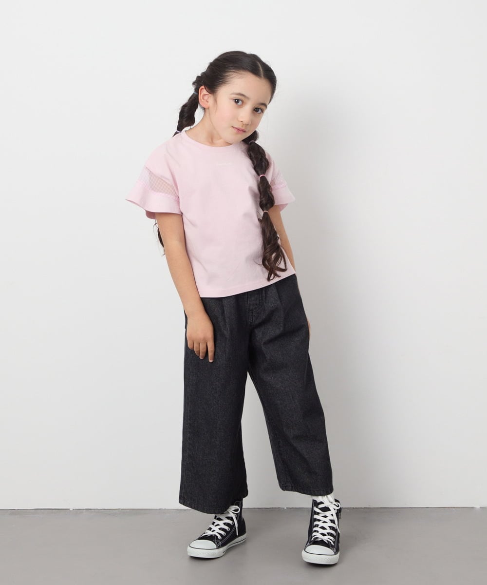 KJKGC23021 a.v.v KIDS(アー・ヴェ・ヴェ) [160]シアーギンガムキリカエスリーブＴシャツ ライトブルー