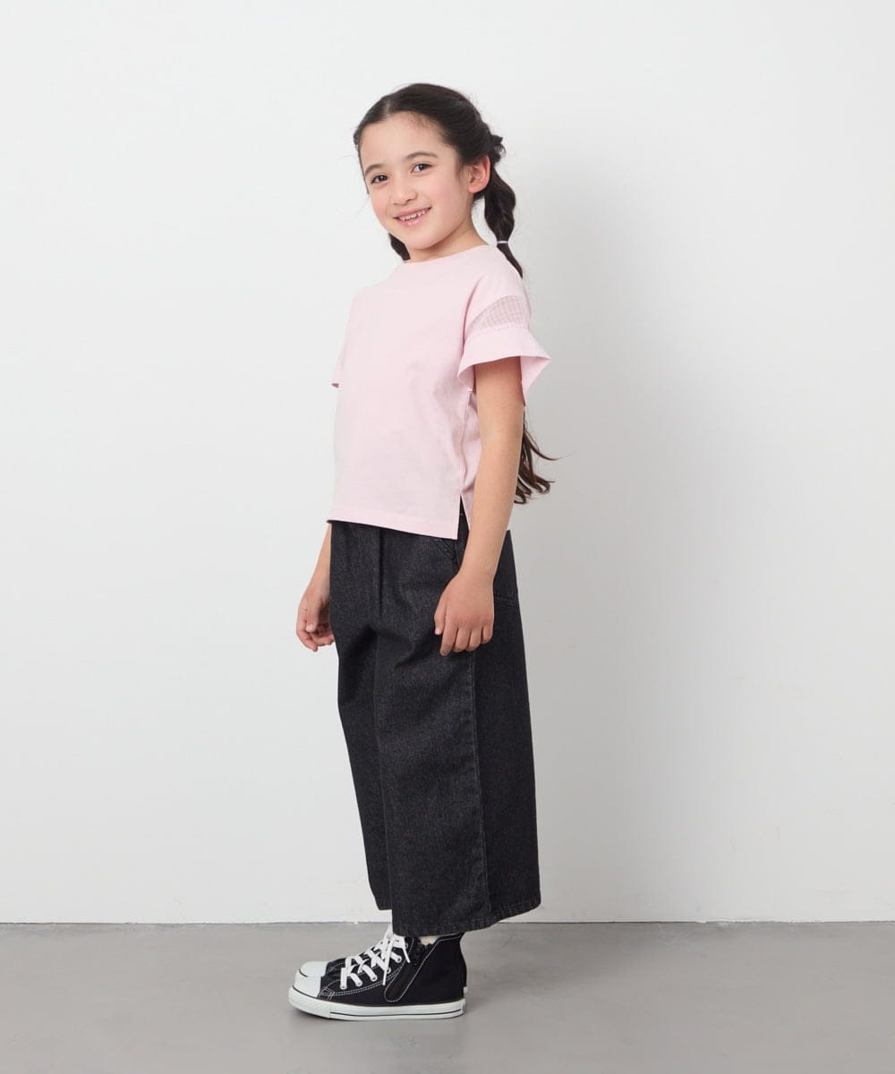 KJKGC23021 a.v.v KIDS(アー・ヴェ・ヴェ) [160]シアーギンガムキリカエスリーブＴシャツ ライトブルー
