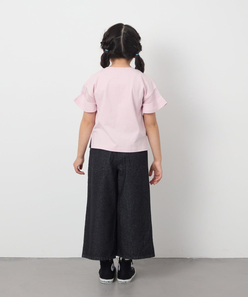 KJKGC23021 a.v.v KIDS(アー・ヴェ・ヴェ) [160]シアーギンガムキリカエスリーブＴシャツ ライトブルー