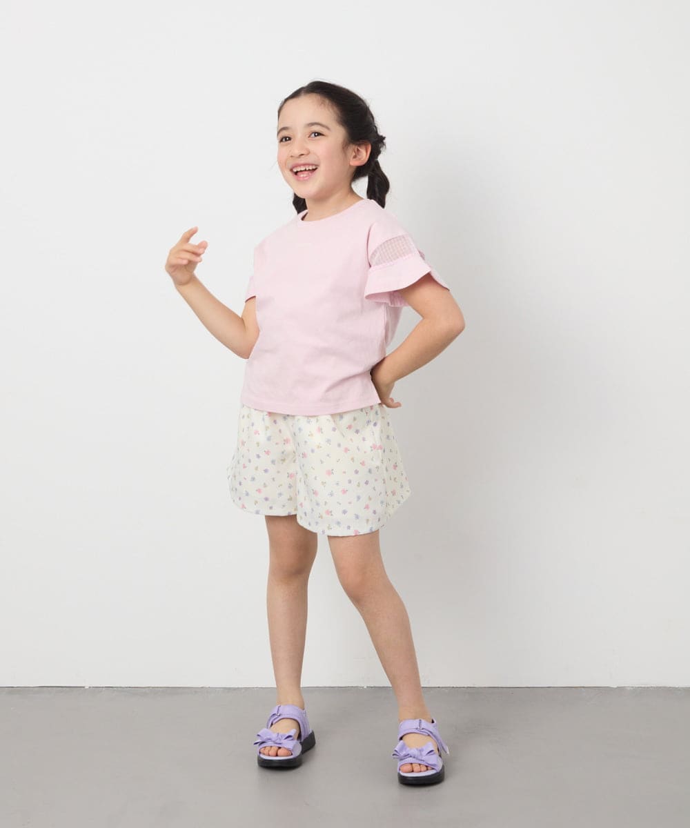KJKGC23021 a.v.v KIDS(アー・ヴェ・ヴェ) [160]シアーギンガムキリカエスリーブＴシャツ ライトブルー