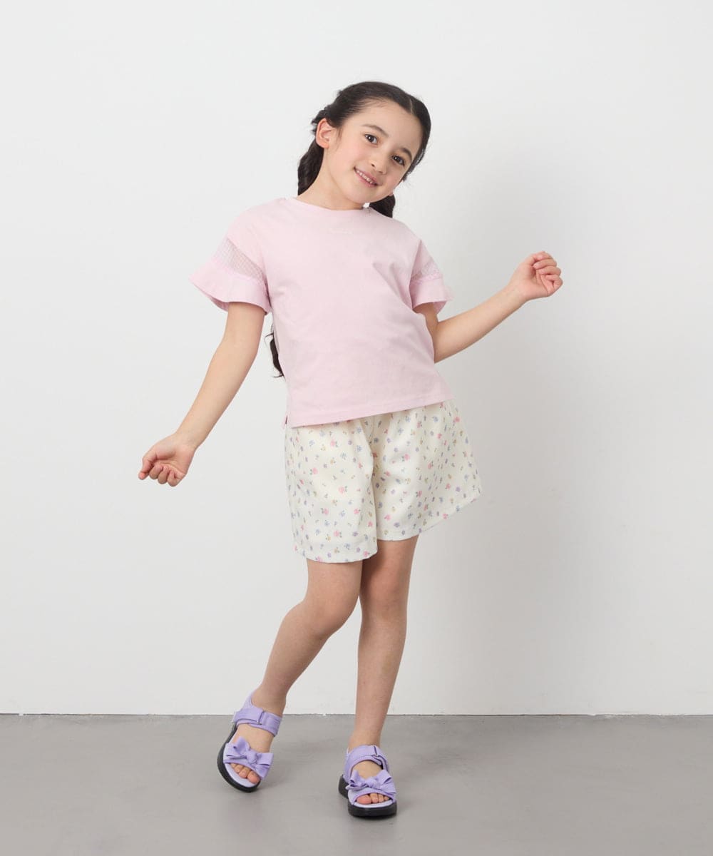 KJKGC23021 a.v.v KIDS(アー・ヴェ・ヴェ) [160]シアーギンガムキリカエスリーブＴシャツ ライトブルー
