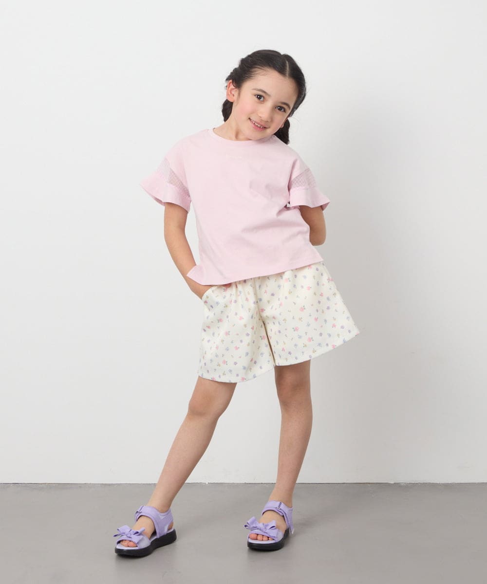 KJKGC23021 a.v.v KIDS(アー・ヴェ・ヴェ) [160]シアーギンガムキリカエスリーブＴシャツ ライトブルー