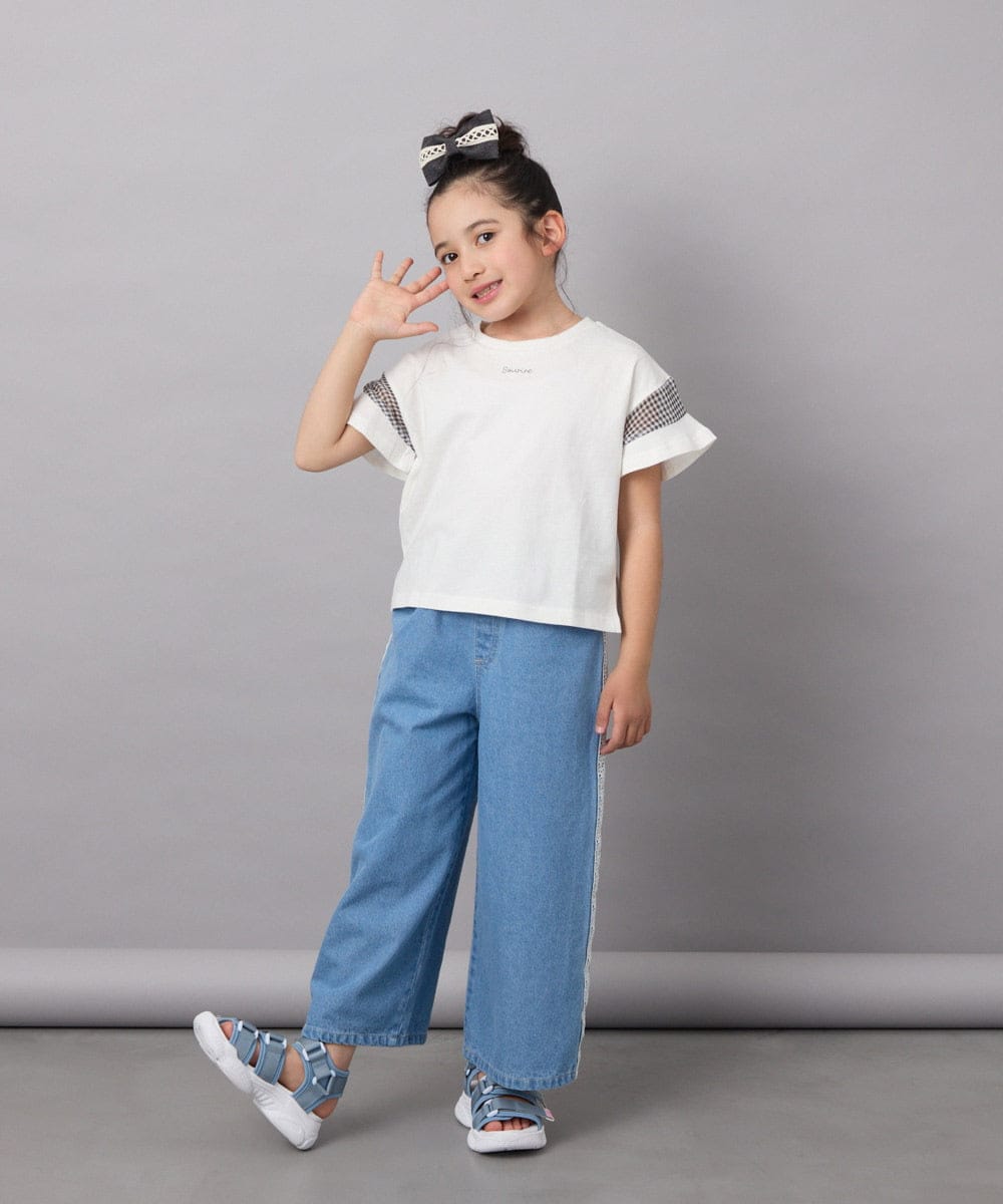 KJKGC23021 a.v.v KIDS(アー・ヴェ・ヴェ) [160]シアーギンガムキリカエスリーブＴシャツ ライトブルー