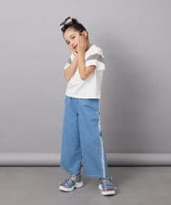 KJKGC23021 a.v.v KIDS(アー・ヴェ・ヴェ) [160]シアーギンガムキリカエスリーブＴシャツ ライトブルー