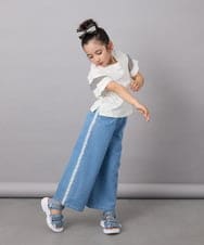 KJKGC23021 a.v.v KIDS(アー・ヴェ・ヴェ) [160]シアーギンガムキリカエスリーブＴシャツ ライトブルー