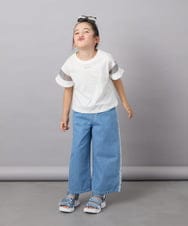 KJKGC23021 a.v.v KIDS(アー・ヴェ・ヴェ) [160]シアーギンガムキリカエスリーブＴシャツ ライトブルー