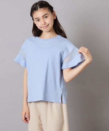 KJKGC23021 a.v.v KIDS [160]【接触冷感】シアーギンガムキリカエスリーブＴシャツ