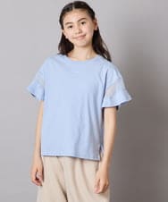 KJKGC23021 a.v.v KIDS(アー・ヴェ・ヴェ) [160]【接触冷感】シアーギンガムキリカエスリーブＴシャツ ライトブルー