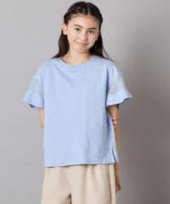 KJKGC23021 a.v.v KIDS(アー・ヴェ・ヴェ) [160]【接触冷感】シアーギンガムキリカエスリーブＴシャツ ライトブルー