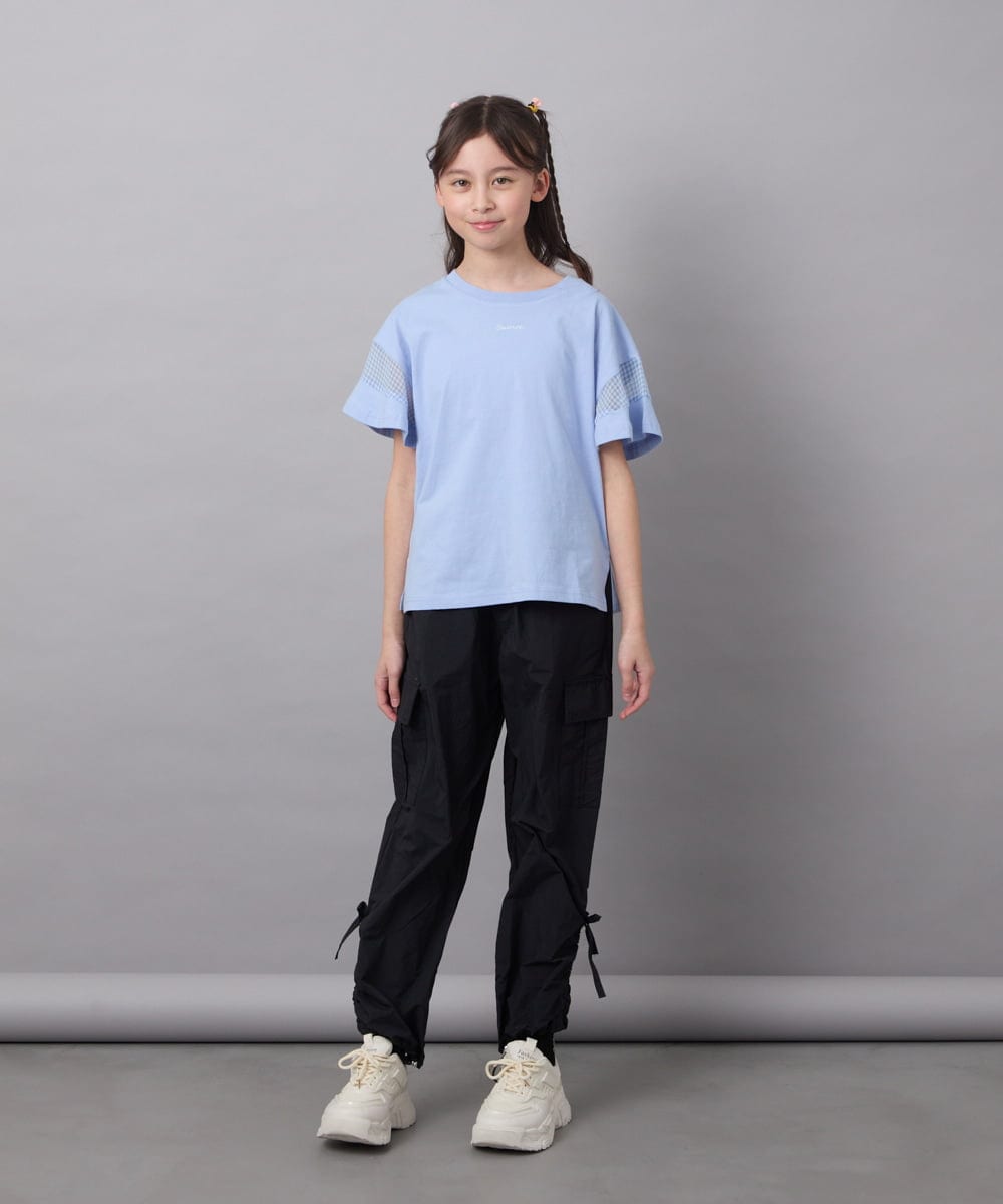 KJKGC23021 a.v.v KIDS(アー・ヴェ・ヴェ) [160]シアーギンガムキリカエスリーブＴシャツ ライトブルー
