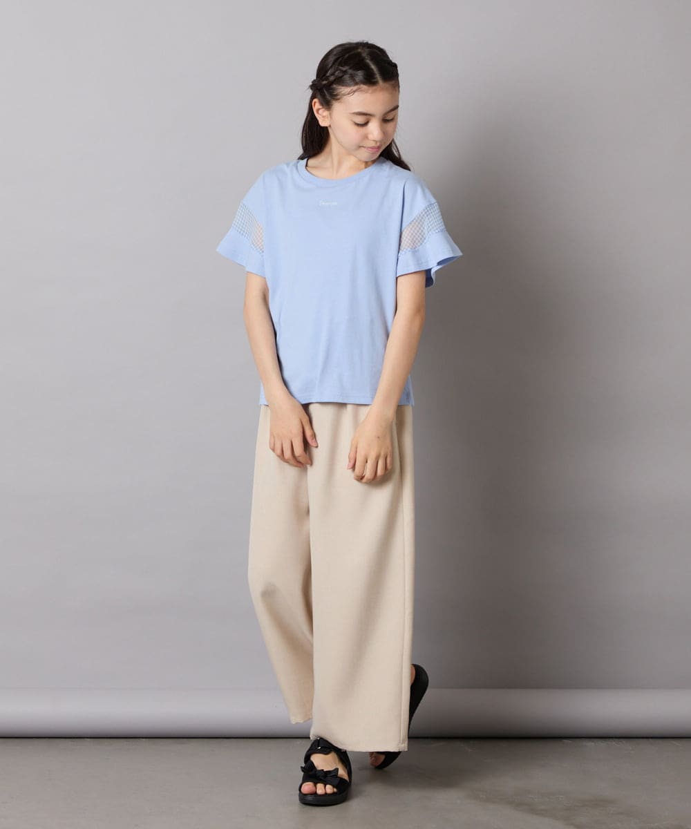 KJKGC23021 a.v.v KIDS(アー・ヴェ・ヴェ) [160]【接触冷感】シアーギンガムキリカエスリーブＴシャツ ライトブルー