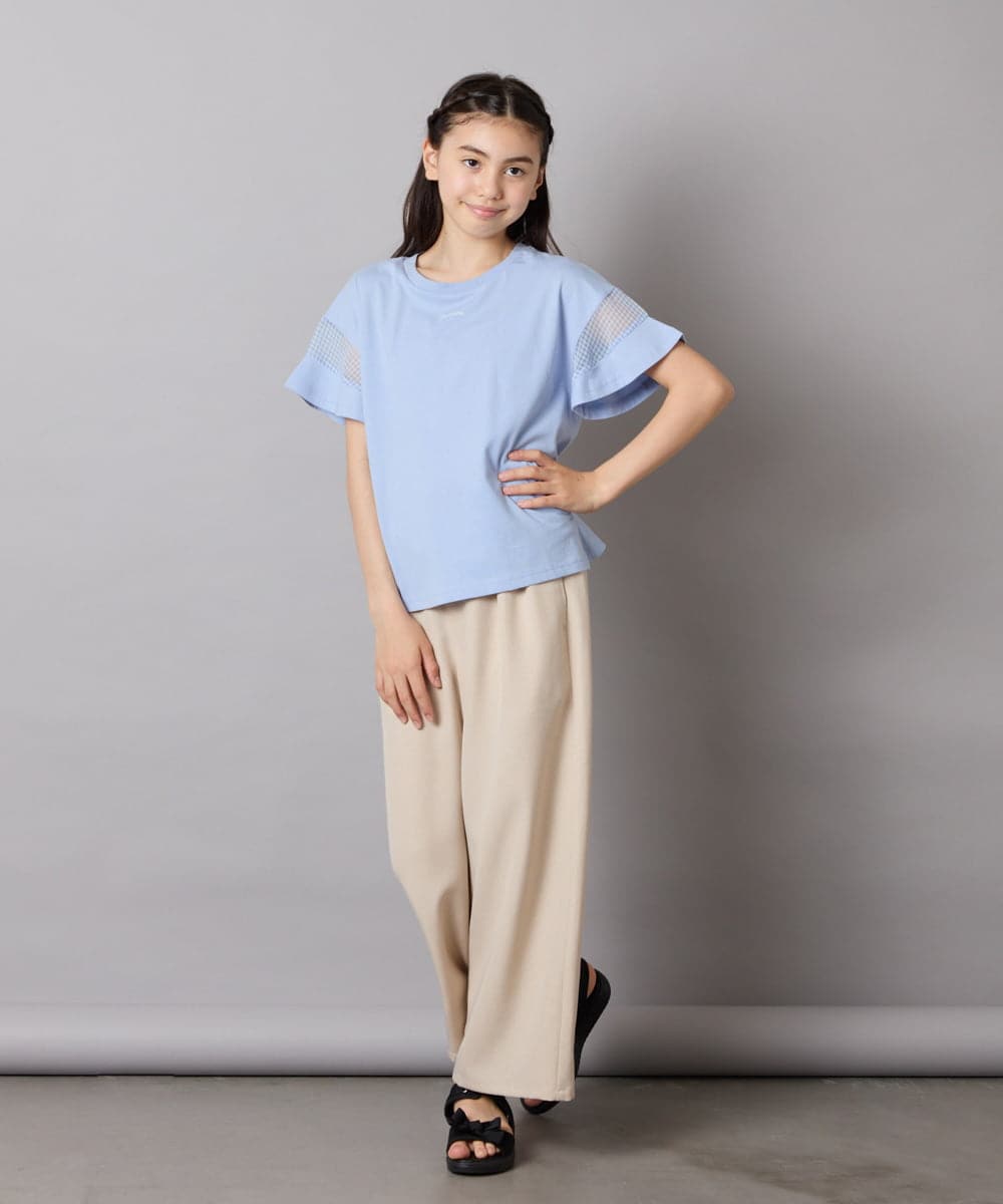 KJKGC23021 a.v.v KIDS(アー・ヴェ・ヴェ) [160]【接触冷感】シアーギンガムキリカエスリーブＴシャツ ライトブルー