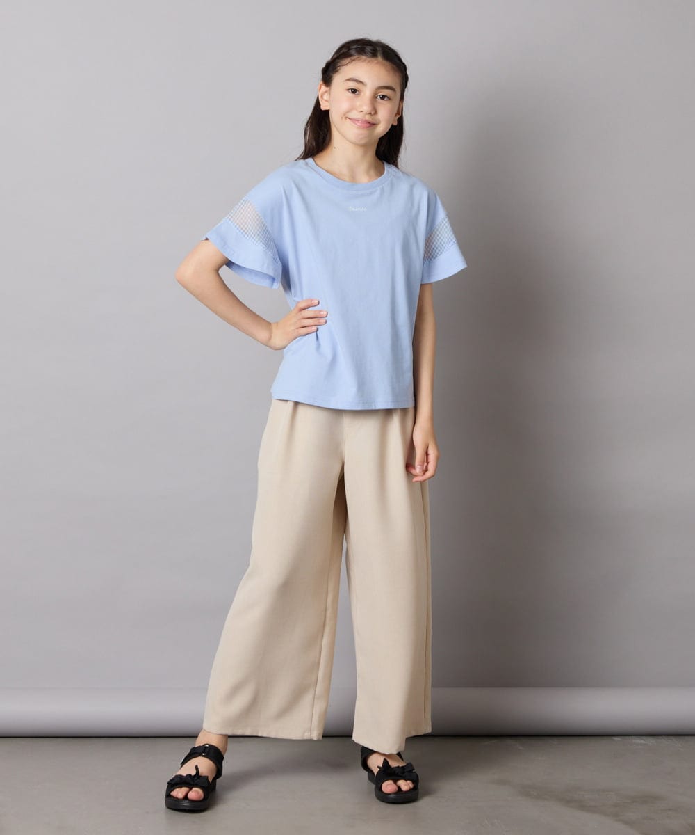 KJKGC23021 a.v.v KIDS(アー・ヴェ・ヴェ) [160]【接触冷感】シアーギンガムキリカエスリーブＴシャツ ライトブルー
