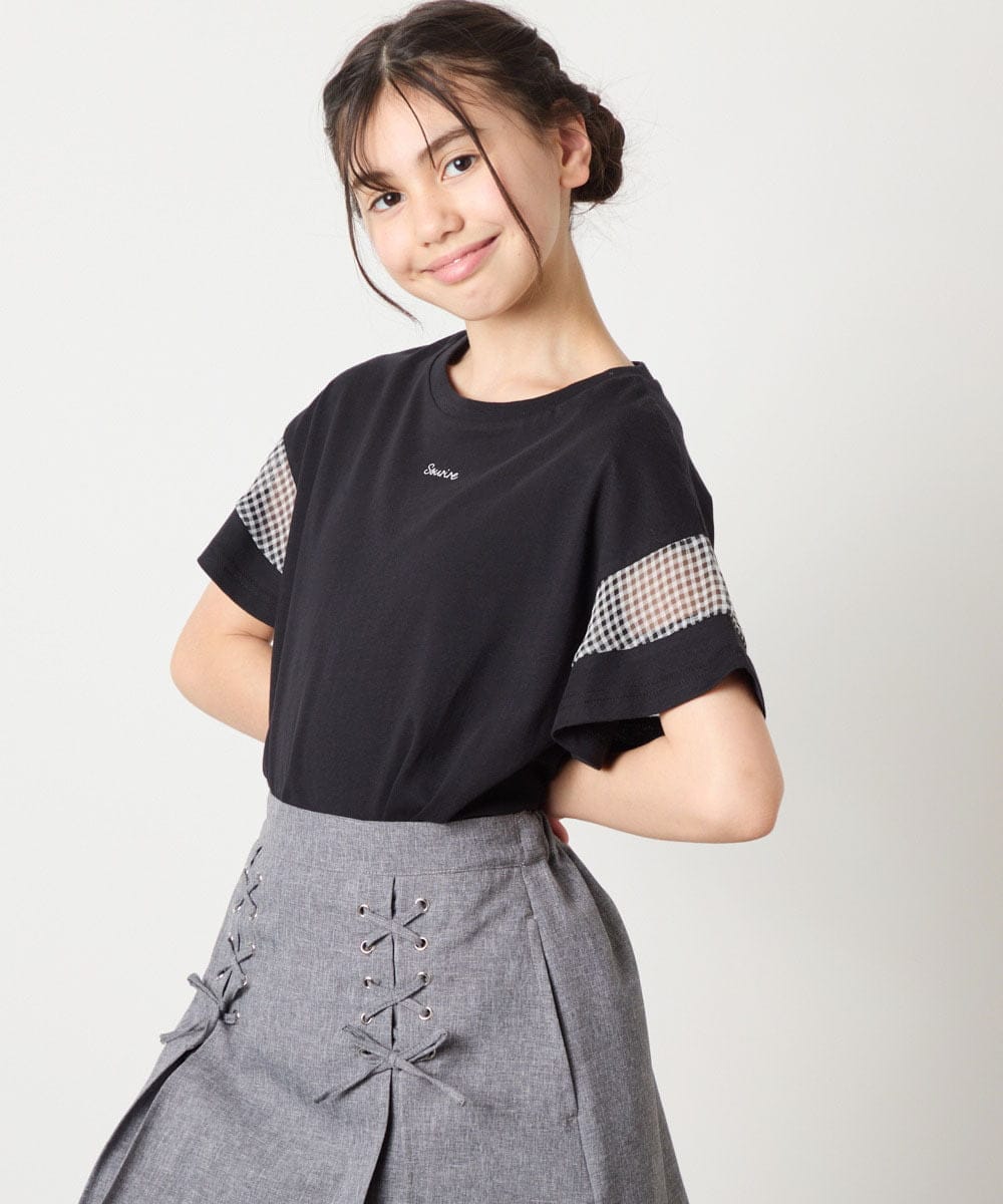 KJKGC23021 a.v.v KIDS(アー・ヴェ・ヴェ) [160]【接触冷感】シアーギンガムキリカエスリーブＴシャツ ライトブルー