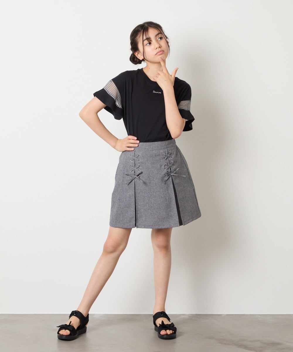 KJKGC23021 a.v.v KIDS(アー・ヴェ・ヴェ) [160]【接触冷感】シアーギンガムキリカエスリーブＴシャツ ライトブルー