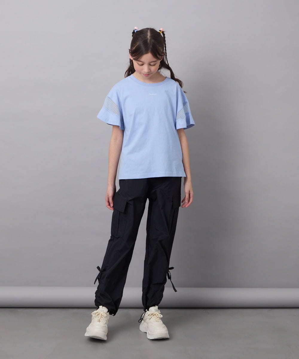 KJKGC23021 a.v.v KIDS(アー・ヴェ・ヴェ) [160]シアーギンガムキリカエスリーブＴシャツ ライトブルー
