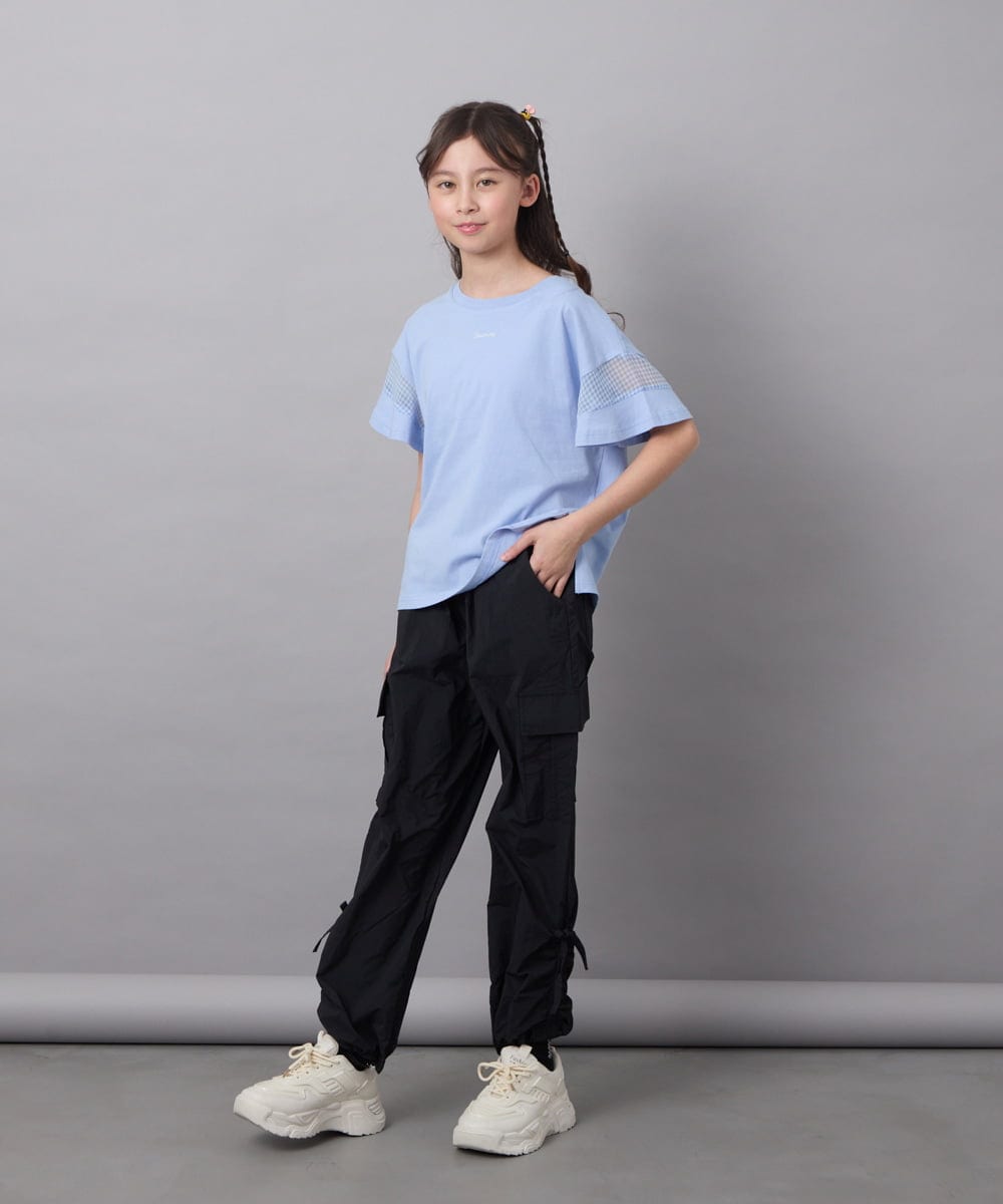 KJKGC23021 a.v.v KIDS(アー・ヴェ・ヴェ) [160]シアーギンガムキリカエスリーブＴシャツ ライトブルー