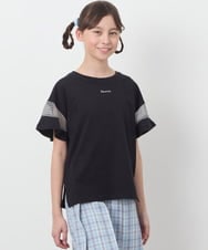 KJKGC23021 a.v.v KIDS(アー・ヴェ・ヴェ) [160]シアーギンガムキリカエスリーブＴシャツ ブラック