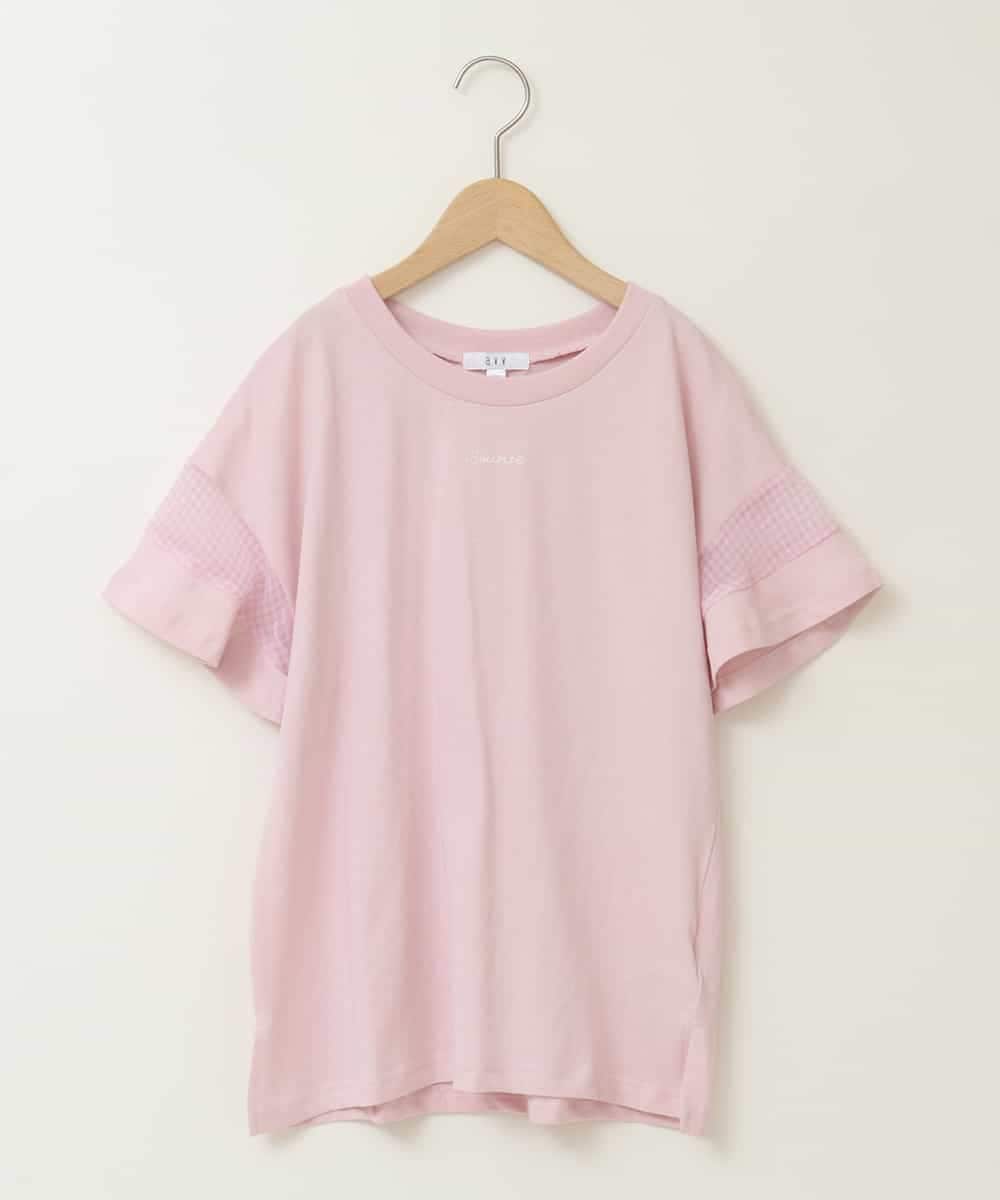 KJKGC23021 a.v.v KIDS(アー・ヴェ・ヴェ) [160]シアーギンガムキリカエスリーブＴシャツ ピンク