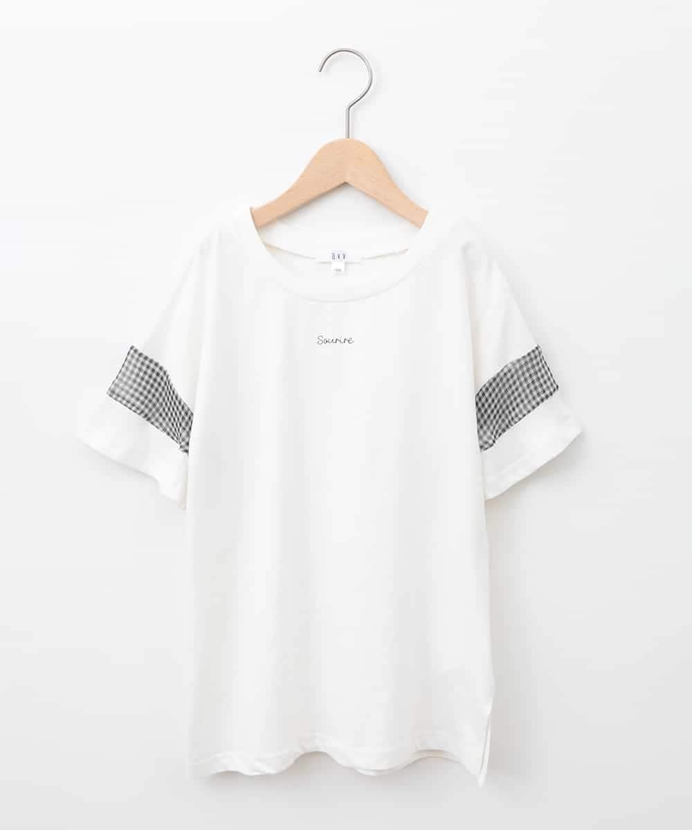 KJKGC23021 a.v.v KIDS(アー・ヴェ・ヴェ) [160]シアーギンガムキリカエスリーブＴシャツ ホワイト