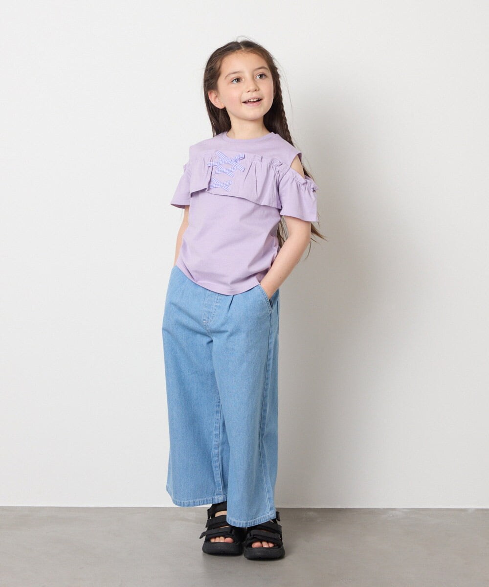 KJKGC51034 a.v.v KIDS(アー・ヴェ・ヴェ) 【接触冷感/ジメジメ対策】[160]フリルオフショルTシャツ ライトブルー