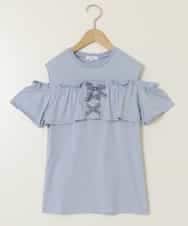 KJKGC51034 a.v.v KIDS(アー・ヴェ・ヴェ) 【接触冷感/ジメジメ対策】[160]フリルオフショルTシャツ ライトブルー