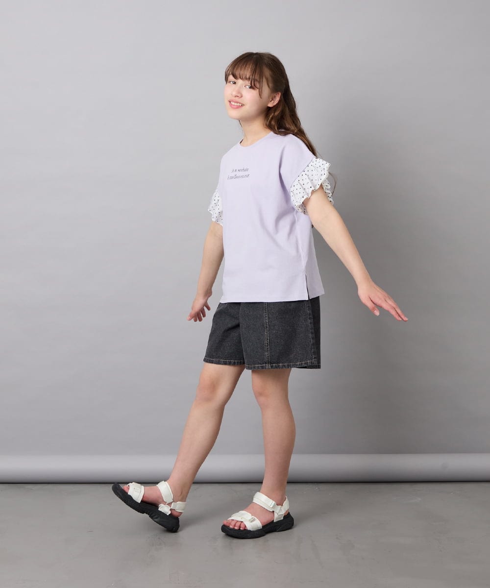 KJKGD01015 a.v.v KIDS(アー・ヴェ・ヴェ) [110-160]【WEB限定】ドットチュール袖Tシャツ ラベンダー