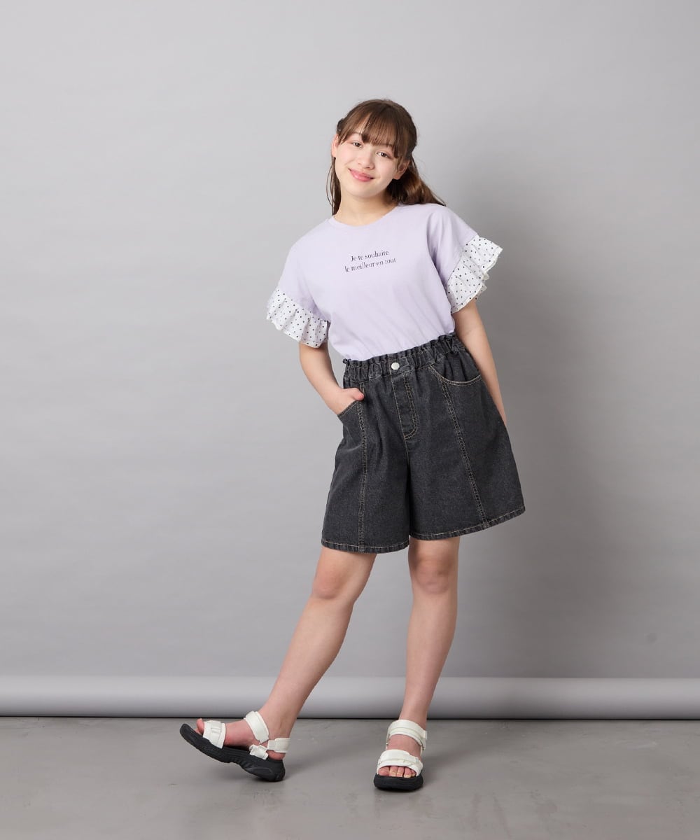 KJKGD01015 a.v.v KIDS(アー・ヴェ・ヴェ) [110-160]【WEB限定】ドットチュール袖Tシャツ ラベンダー