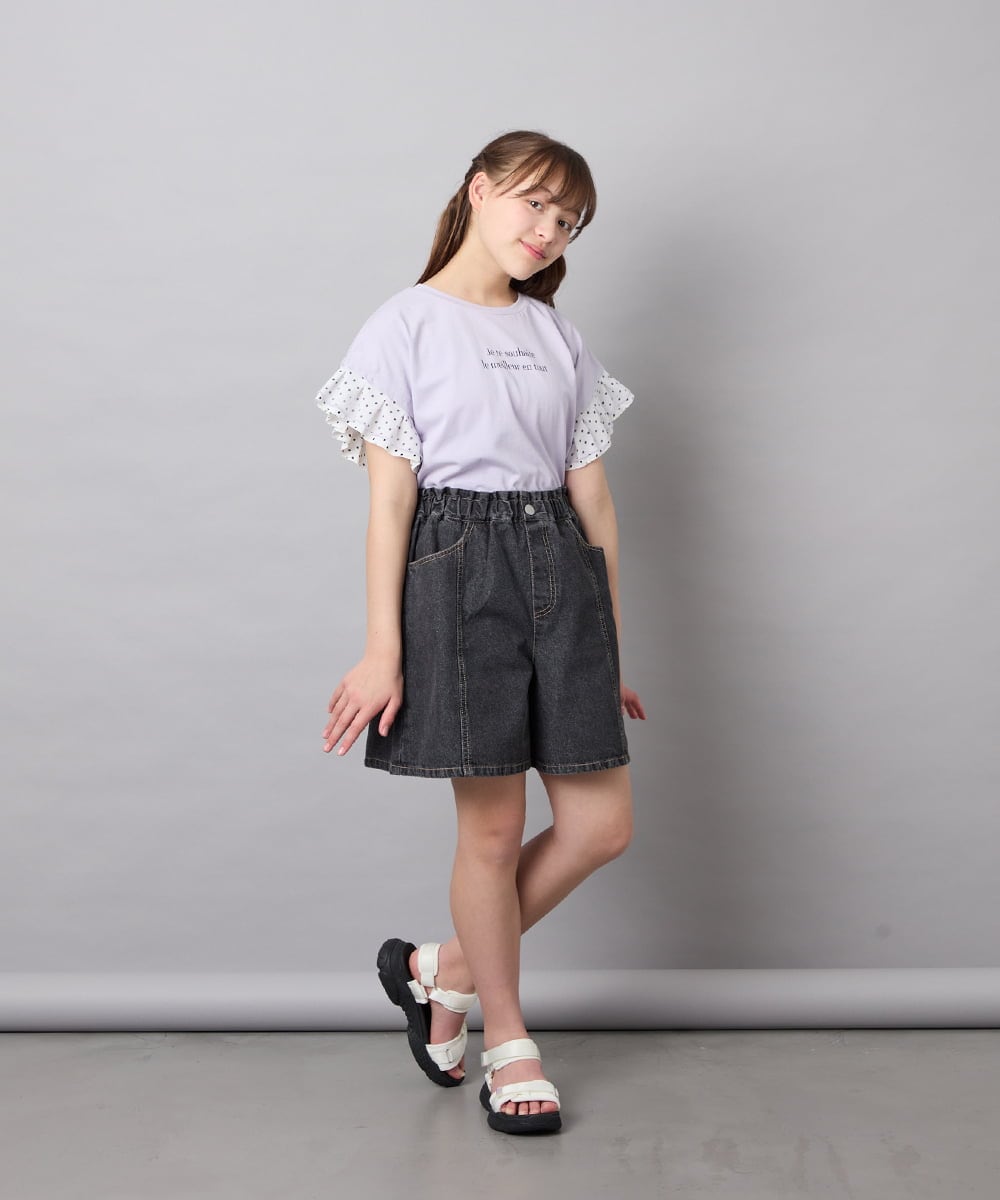 KJKGD01015 a.v.v KIDS(アー・ヴェ・ヴェ) [110-160]【WEB限定】ドットチュール袖Tシャツ ラベンダー