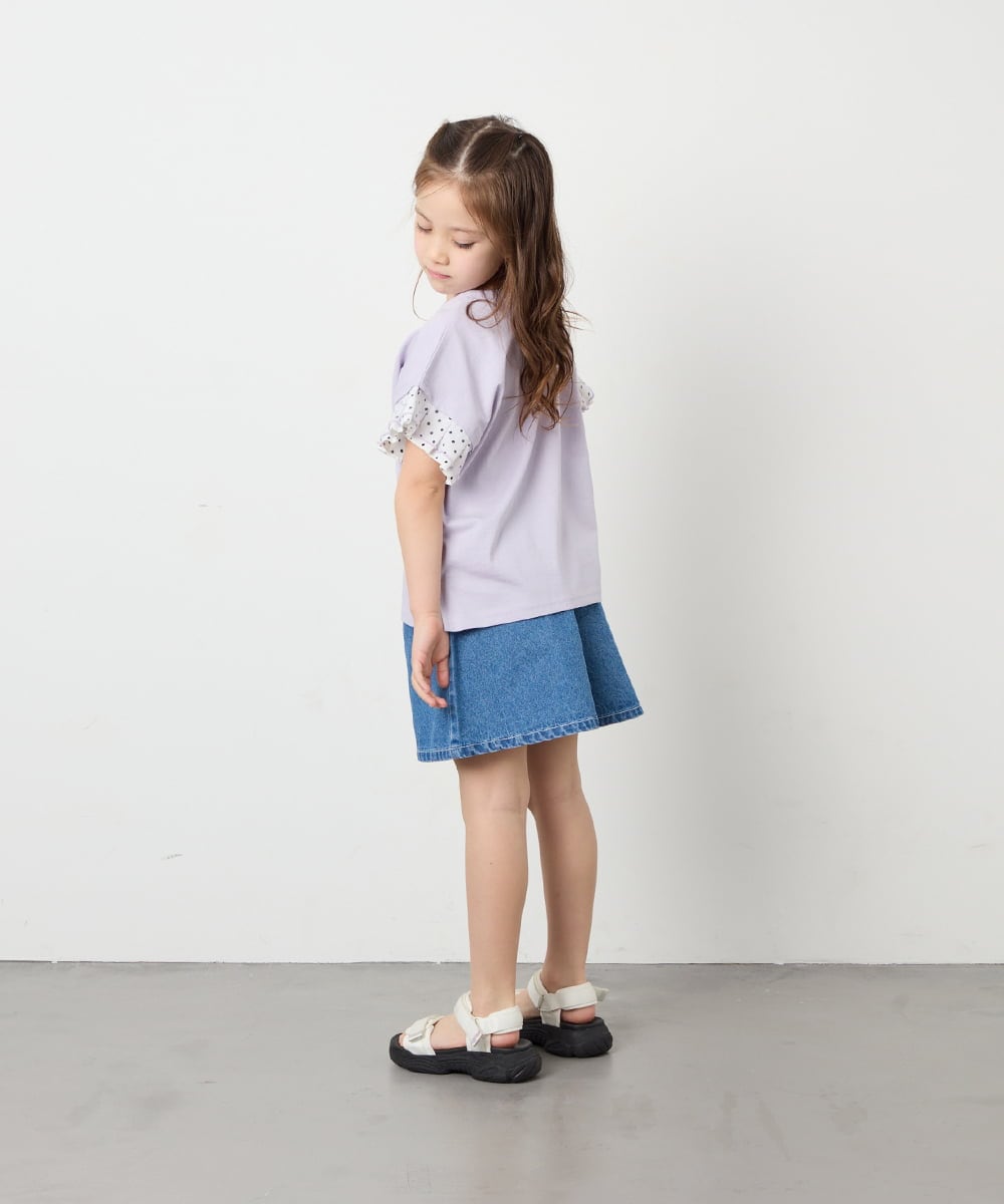KJKGD01015 a.v.v KIDS(アー・ヴェ・ヴェ) [110-160]【WEB限定】ドットチュール袖Tシャツ ラベンダー