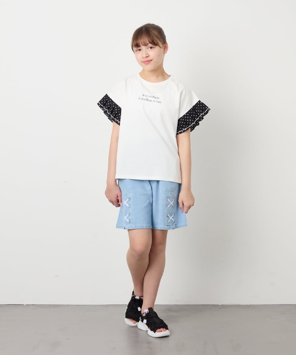 KJKGD01015 a.v.v KIDS(アー・ヴェ・ヴェ) [110-160]【WEB限定】ドットチュール袖Tシャツ ホワイト